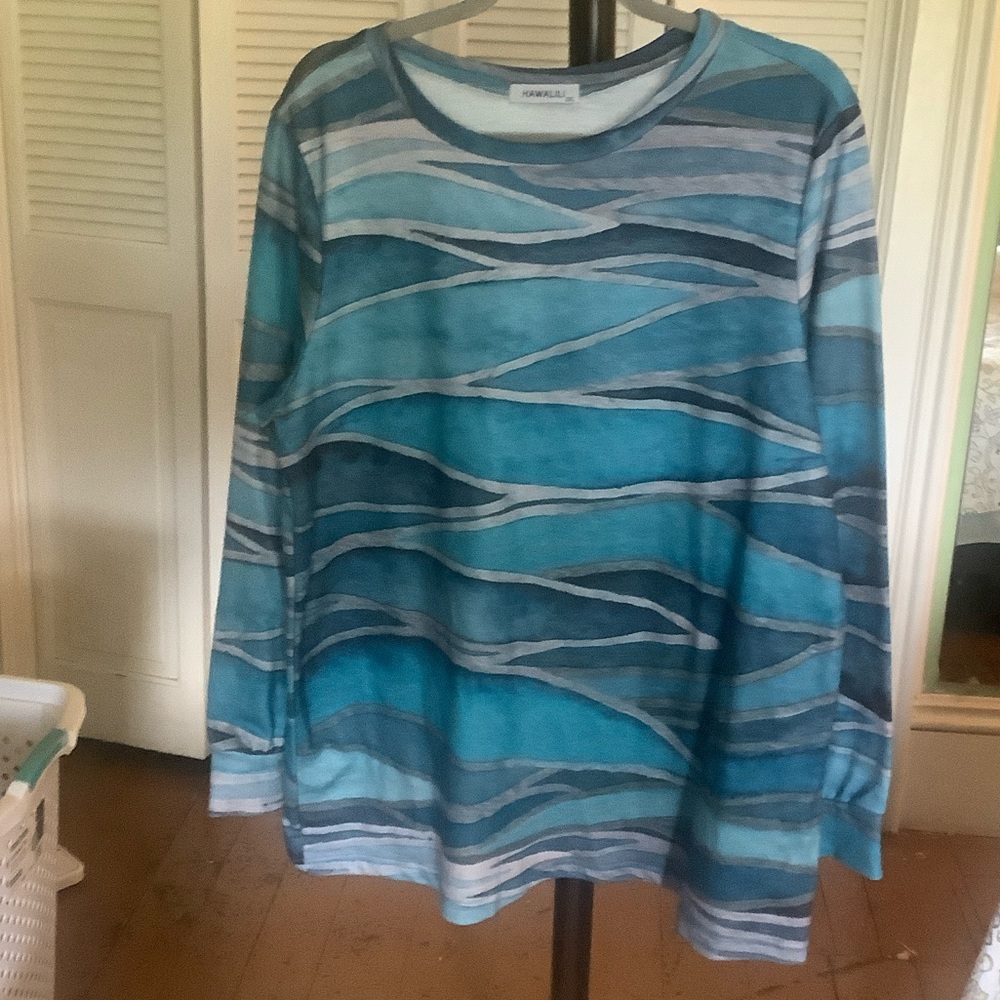 Blue and Gray Striped Long Sleeve Shirt